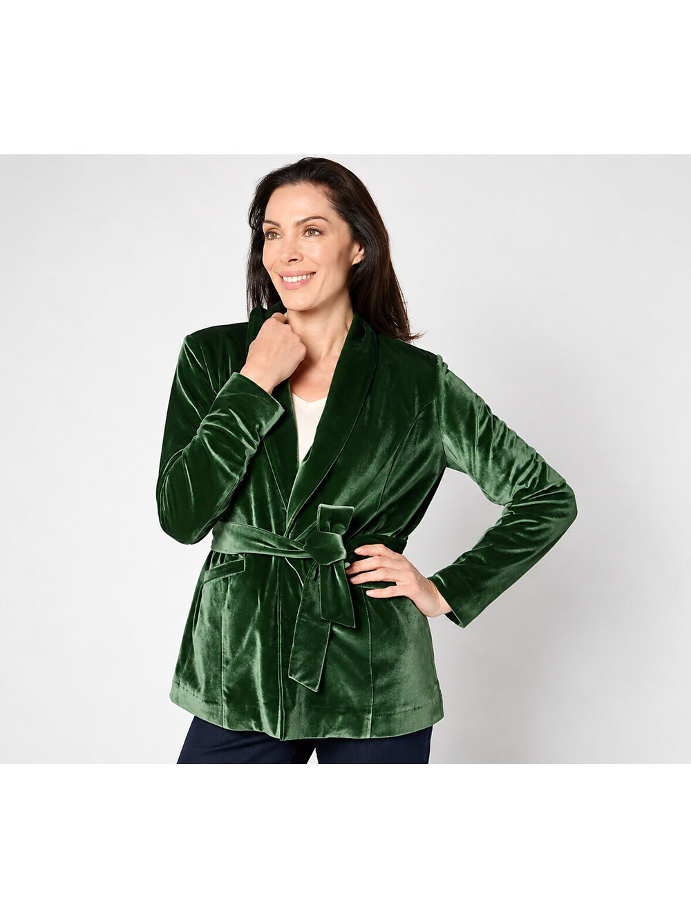 BEAUTIFUL by Lawrence Zarian The Sharon Self Belted Blazer Mountain Green,Medium